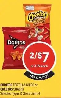 Shoppers Drug Mart Doritos tortilla chips or cheetos snacks offer