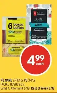 Shoppers Drug Mart No name 2-ply or pc 3-ply facial tissues offer