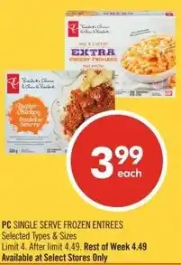 Shoppers Drug Mart PC single serve frozen entrees offer
