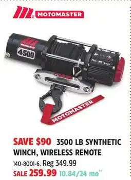 Canadian Tire MOTOMASTER 3500 LB SYNTHETIC WINCH, WIRELESS REMOTE offer