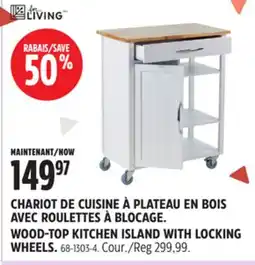 Canadian Tire CHARIOT DE CUISINE À PLATEAU EN BOIS AVEC ROULETTES À BLOCAGE FOR LIVING offer