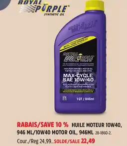 Canadian Tire ROYAL PURPLE 10W40 MOTOR OIL offer