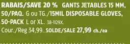 Canadian Tire Grease Monkey 15MIL DISPOSABLE GLOVES, 50-PACKL or XL offer
