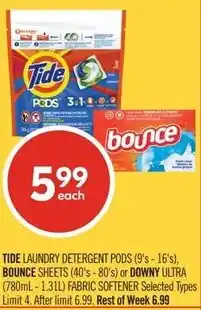 Shoppers Drug Mart Tide laundry detergent pods, bounce sheets offer