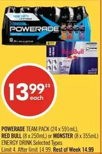 Shoppers Drug Mart Powerade team pack, red bull or monster offer