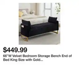 Wayfair 66W Velvet Bedroom Storage Bench End of Bed King Size with Gold Legs and 2 Pillows,Arm Pocket offer