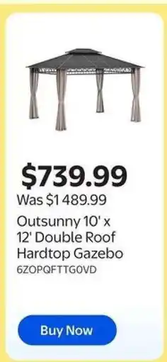 Walmart Outsunny 10' x 12' Double Roof Hardtop Gazebo offer