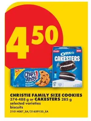No Frills CHRISTIE FAMILY SIZE COOKIES 374-488 G OR CAKESTERS 285 G offer