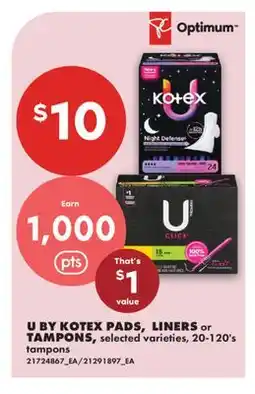 No Frills U BY KOTEX PADS, LINERS or TAMPONS, 20-120'S offer