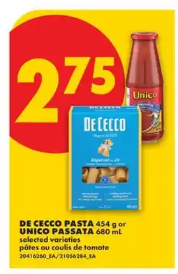 No Frills DE CECCO PASTA, 454 G OR UNICO PASSATA, 680 ML offer