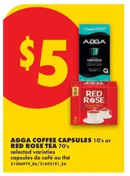No Frills AGGA COFFEE CAPSULES, 10' s or RED ROSE TEA, 70' s offer