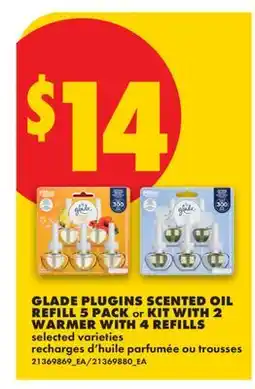 No Frills GLADE PLUGINS SCENTED OIL REFILL 5 PACK or KIT WITH 2 WARMER WITH 4 REFILLS offer