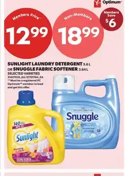 Real Canadian Superstore SUNLIGHT LAUNDRY DETERGENT 5.6 L OR SNUGGLE FABRIC SOFTENER 3.64 L offer