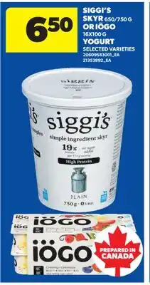 Real Canadian Superstore SIGGI'S SKYR, 650/750 G OR IÖGO, 16X100 G YOGURT offer