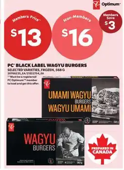 Real Canadian Superstore PC BLACK LABEL WAGYU BURGERS offer