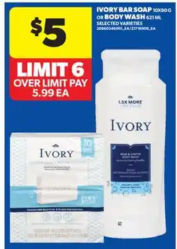 Real Canadian Superstore IVORY BAR SOAP, 10X90 G OR BODY WASH, 621 ML offer