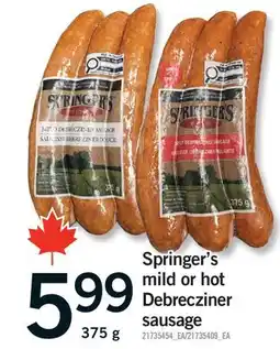 Fortinos SPRINGER'S HOT MILD DEBRECZINER SAUSAGE offer