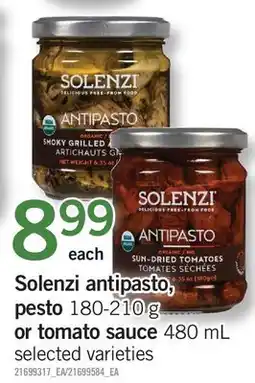 Fortinos SOLENZI ANTIPASTO, PESTO, 180-210 G, OR TOMATO SAUCE, 480 ML offer