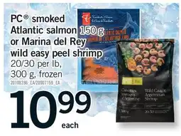 Fortinos PC SMOKED ATLANTIC SALMON, 150 G OR MARINA DEL REY WILD EASY PEEL SHRIMP, 20/30 PER LB 300 G offer