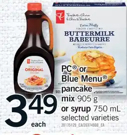 Fortinos PC PANCAKE MIX, 905 G OR SYRUP, 750 ML OR BLUE MENU PANCAKE MIX, 905 G OR SYRUP, 750 ML offer