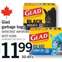 Fortinos GLAD GARBAGE BAGS, 30-40'S offer