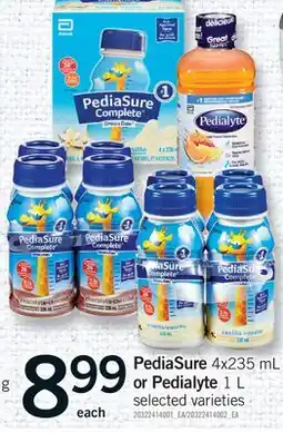 Fortinos PEDIASURE, 4X235 ML OR PEDIALYTE, 1 L offer