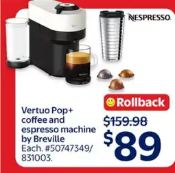Walmart Vertuo Pop+ coffee and espresso machine by Breville offer