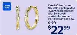 Walmart Cate & Chloe Lauren 18k yellow gold plated 22mm hoop earrings with Swarovski crystals for women offer