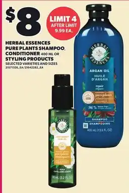Loblaws HERBAL ESSENCES PURE PLANTS SHAMPOO CONDITIONER, 400 ML OR STYLING PRODUCTS offer