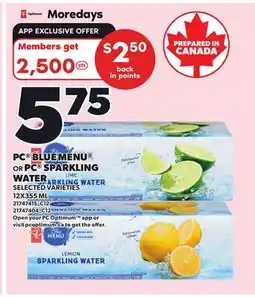 Loblaws PC BLUE MENU OR PC SPARKLING WATER offer