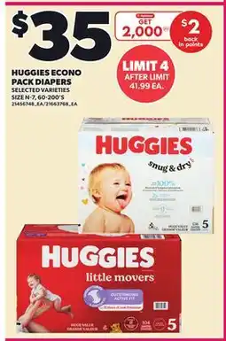 Loblaws HUGGIES ECONO PACK DIAPERS, SIZE N-7, 60-200'S offer