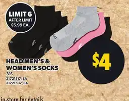 Loblaws HEAD MEN'S & WOMEN'S SOCKS, 3'S offer