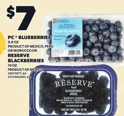 Loblaws PC BLUEBERRIES, 9.8 OZ OR RESERVE BLACKBERRIES, 10 OZ offer
