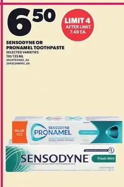 Loblaws SENSODYNE OR PRONAMEL TOOTHPASTE, 110/135 ML offer