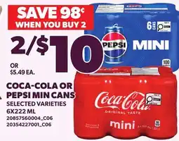 Loblaws COCA-COLA OR PEPSI MIN CANS offer