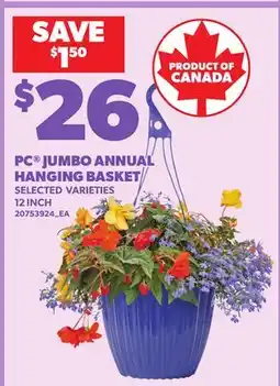 Loblaws PC JUMBO ANNUAL HANGING BASKET, 12 INCH offer