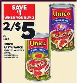 Loblaws UNICO PASTA SAUCE offer