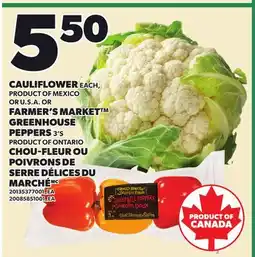 Independent Grocer CAULIFLOWER EACH, FARMER'S MARKET GREENHOUSE PEPPERS 3'S offer