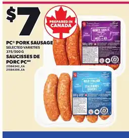 Independent Grocer PC PORK SAUSAGE, 375/500 G offer
