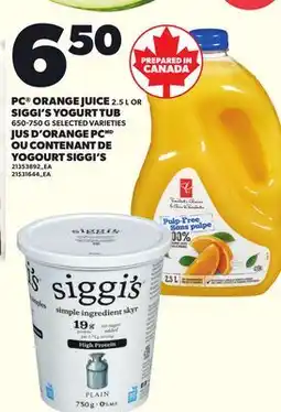 Independent Grocer PC ORANGE JUICE 2.5 L OR SIGGI'S YOGURT TUB offer