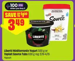 FreshCo Liberte Méditerranée Yogurt 500 g or Yoplait Source Tubs 630 g Yogourt offer