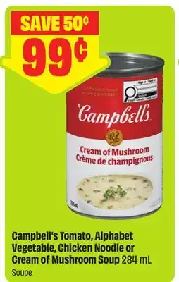 FreshCo Campbell's Tomato, Alphabet Vegetable, chicken noodle or Crema of Mushroom Soup offer