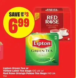 FreshCo Lipton Green Tea or Yellow Label, 100 pk or Red Rose Orange Pekoe Tea bags offer