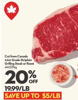 Longo's Cut from Canada AAA Grade Striploin Grilling Steak or Roast offer