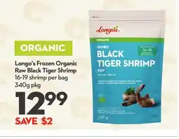 Longo's Frozen Organic Raw Black Tiger Shrimp offer