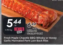 Sobeys Fresh Maple Chipotle BBQ Whisky or Honey Garlic Marinated Pork Loin Back Ribs offer