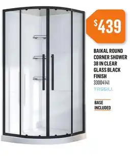 Canac Baikal Round Corner Shower 38in Clear Glass Black Finish offer