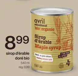 Avril sirop d'érable doré bio offer