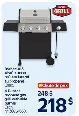 Walmart 4-Burner propane gas grill with side burner offer