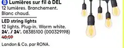 RONA LANDON.CO. LED string lights 12 lights. Plug-in. Warm white offer